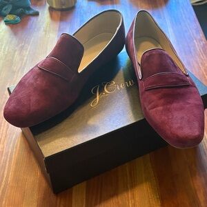 J. Crew Georgie Suede Deep Burgundy Penny Loafers, NWT 9.5